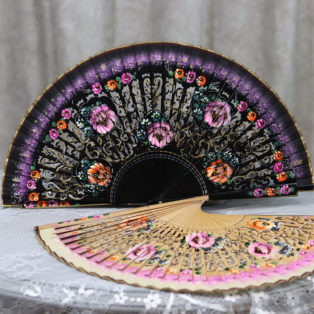 hand painted fan violet flowers