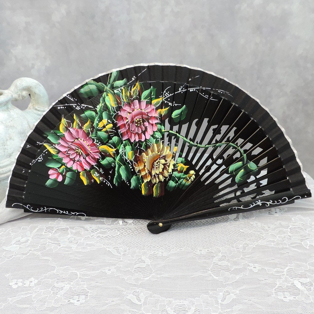 bold painted floral hand fan