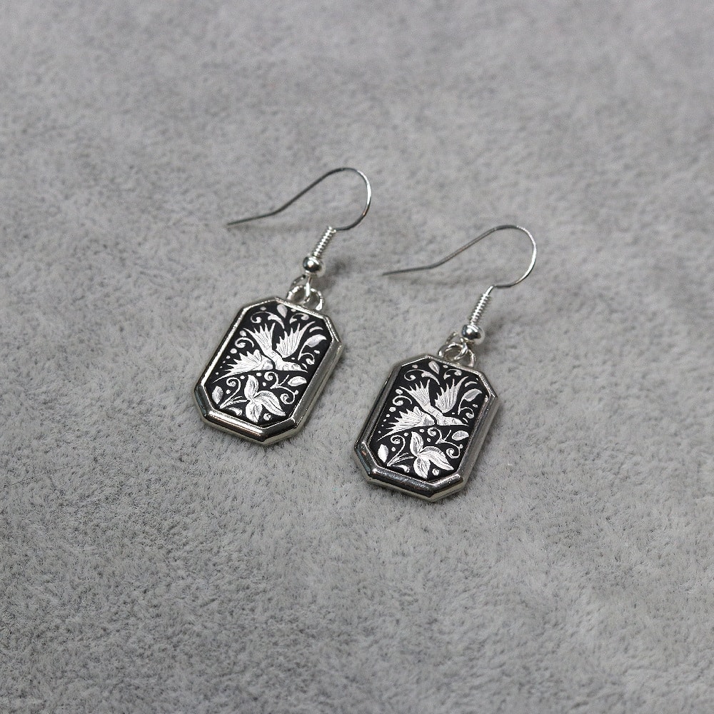 silver wire damascene earrings